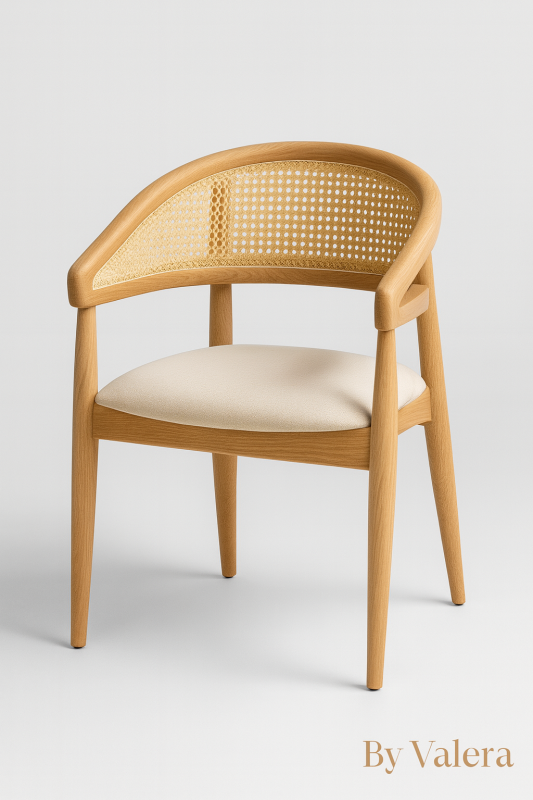 كرسي طعام خشبي بظهر خوص (كانيه) مودرن | Modern Wooden Dining Chair with Cane Backrest
