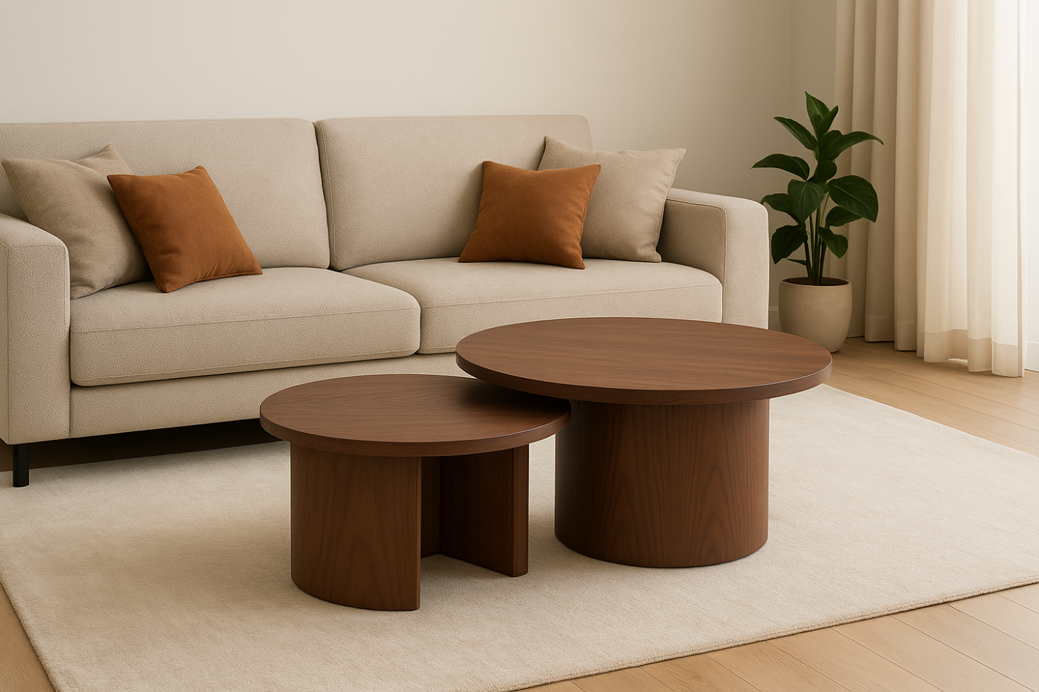 طقم ترابيزات قهوة مودرن خشب طبيعي مكون من قطعتين بتصميم أنيق وأبعاد عملية (80×45 سم و 50×40×42 سم). مثالي لغرف المعيشة والصالونات. تسوق الآن من Valera Egypt.