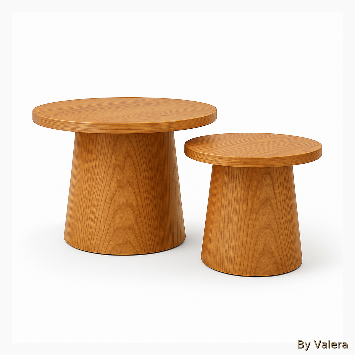 Modern Conical Wooden Side Tables Set